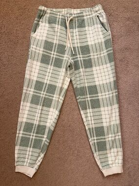 aerie Green & White Plaid Fleece PJ Pants